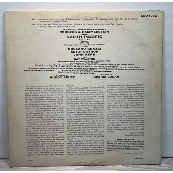 South Pacific Original Soundtrack Vinyl LP RCA Living Stereo LSO-1032 VG+ - Picture 4 of 6